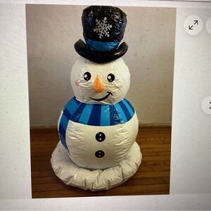 Inflatable Snowman with Blue Scarf and Black Hat
